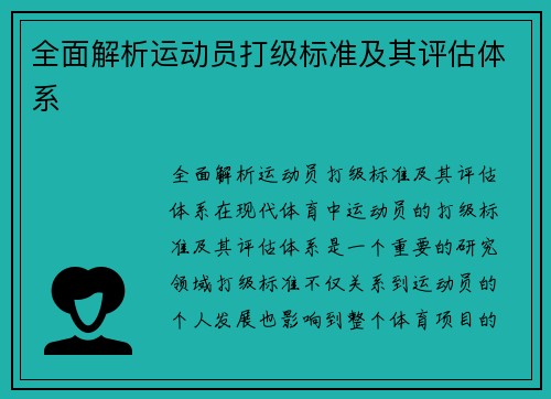 全面解析运动员打级标准及其评估体系